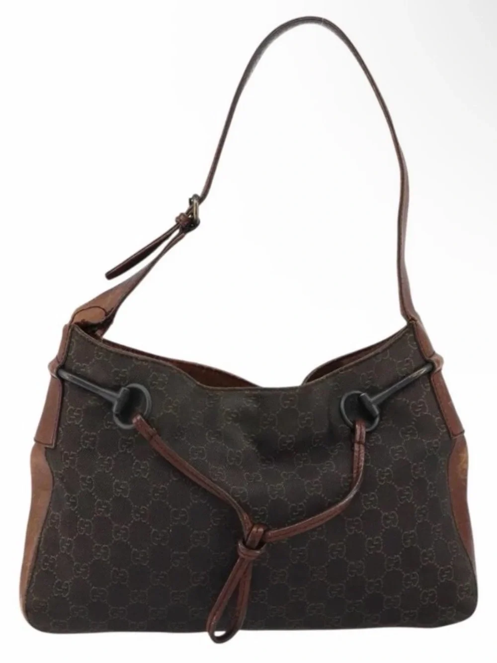 Gucci Horse-bit Brown Monogram Canvas Shoulder Bag w/ Brown Leather Trim - Picture 3 of 16